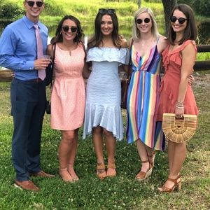 Halston Baby Blue off the shoulder dress